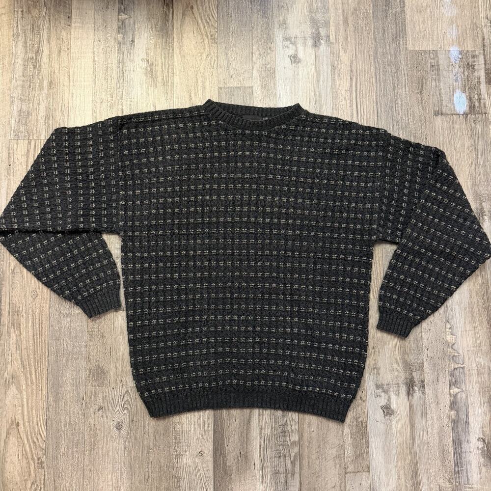 Vtg Men’s L Heavy Knit Cotton Acrylic Bill Blass USA Navy Blue Geometric AOP